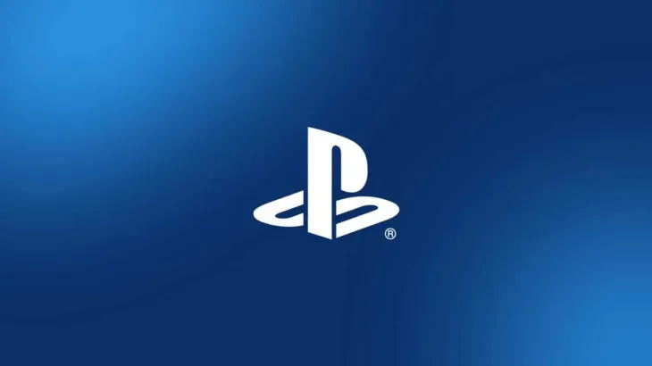 The Playstation logo on a blue background.